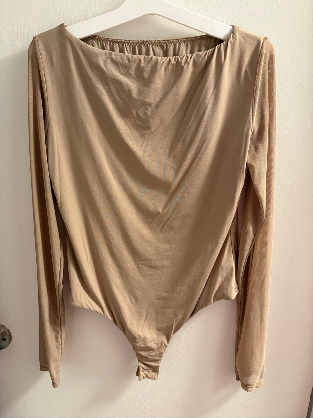Avidlove Nude Tan Sleek Long Sleeve Bodysuit Thong Snap Crotch Large L